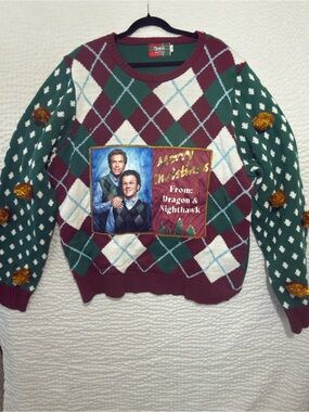 Spencer's Green and Burgundy Argyle Crewneck Holiday Sweater